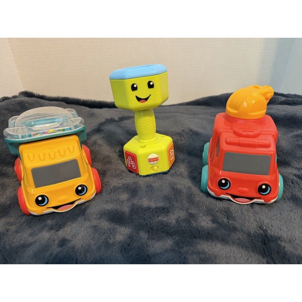 Lot Of 3 Fisher-Price Learning Toys: Pretend Dumbbell, Fire Truck & Dump Truck
